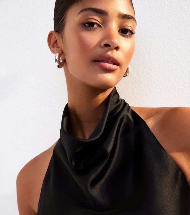New Look Women's Black Satin Halterneck Top New Look - 2