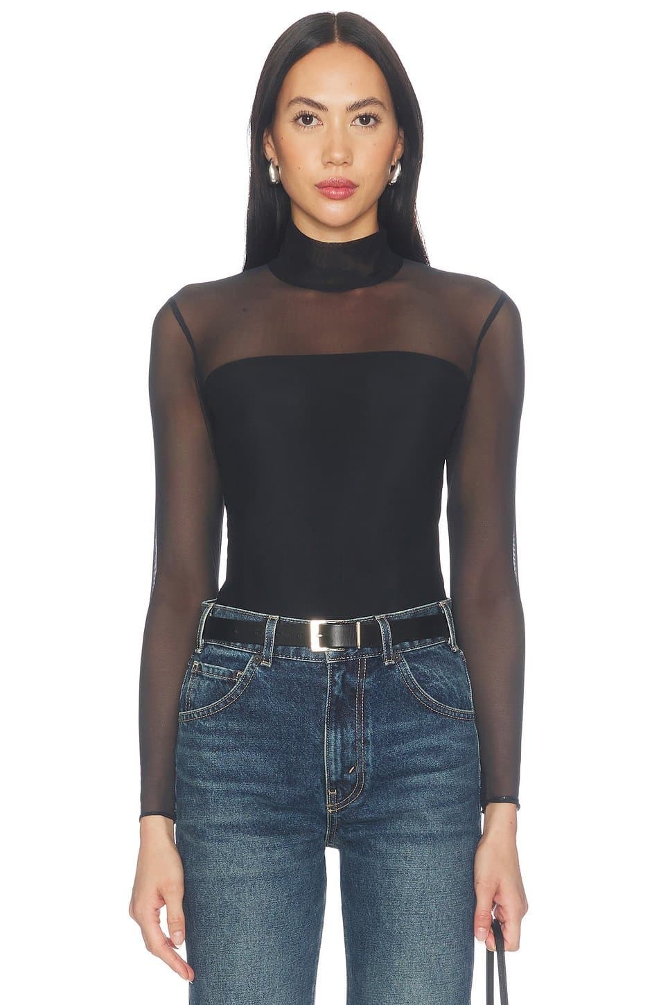 revolve Chic Mesh Mockneck Covered Bodysuit