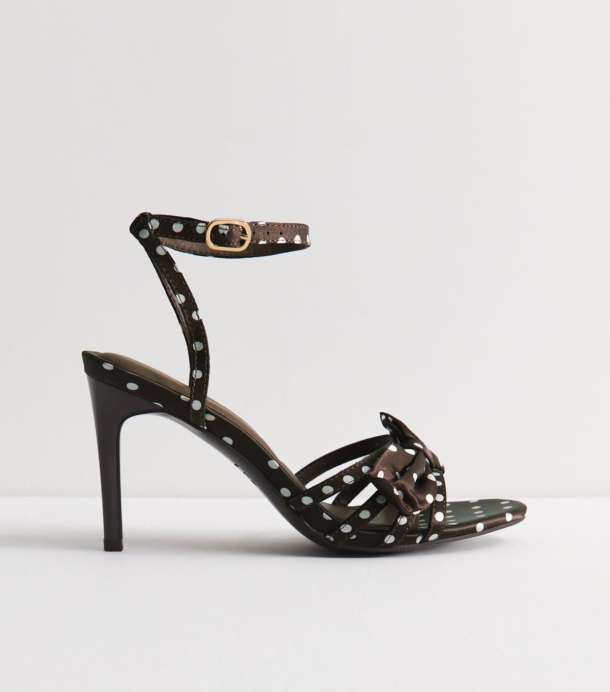 New Look Women's Dark Brown Satin Bow Stiletto Sandals Vegan New Look