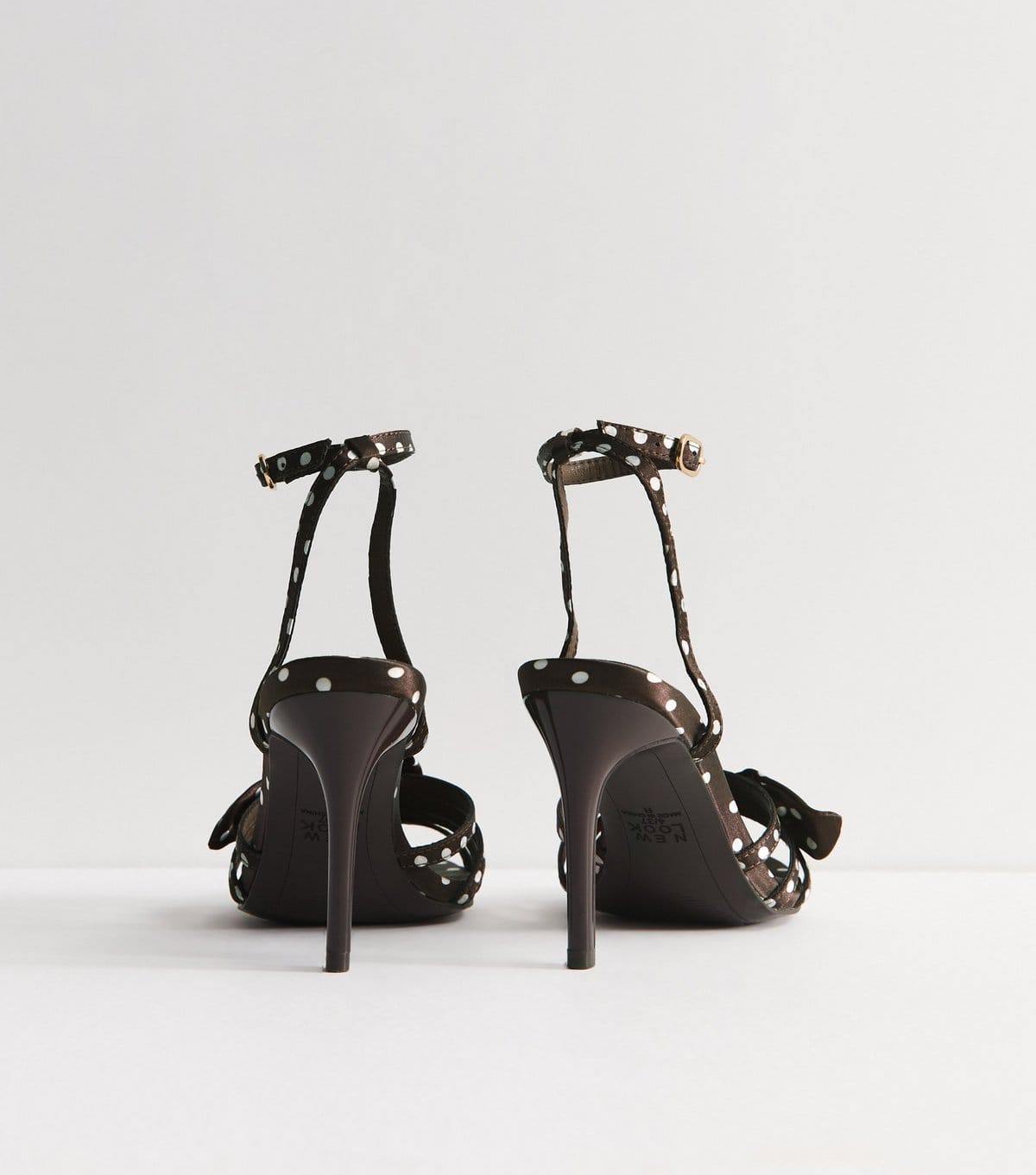 New Look Women's Dark Brown Satin Bow Stiletto Sandals Vegan New Look - 4