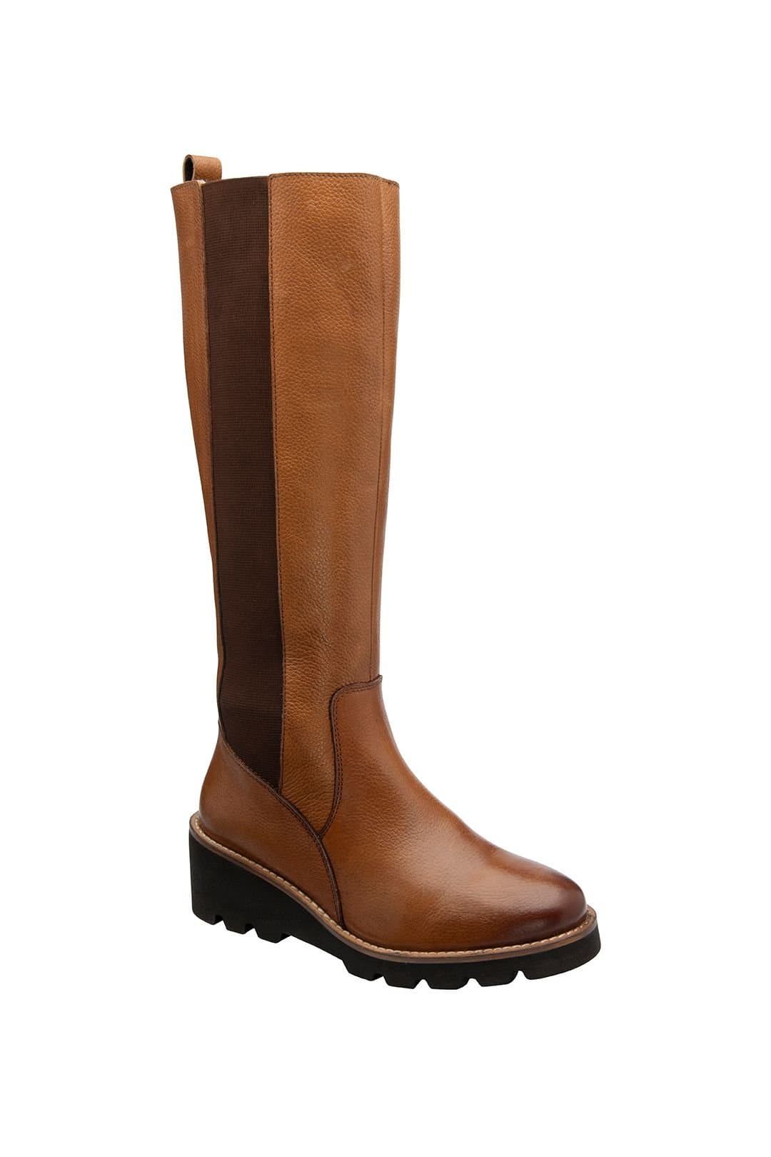 Lotus Lotus Women's 'Wrenley' Leather Wedge Knee High Boots in Tan