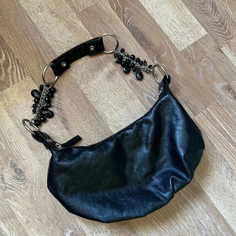 New Look Black hobo mini beaded ruched shoulder bag