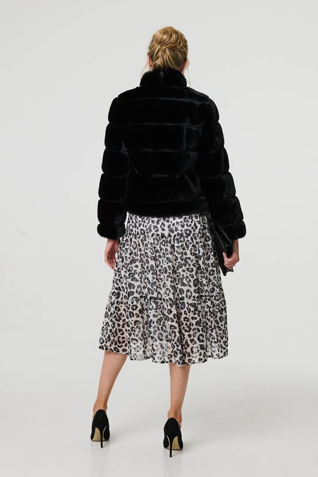 Izabel London Izabel London Women's Faux Fur High Neck Cropped Jacket in Black - 3