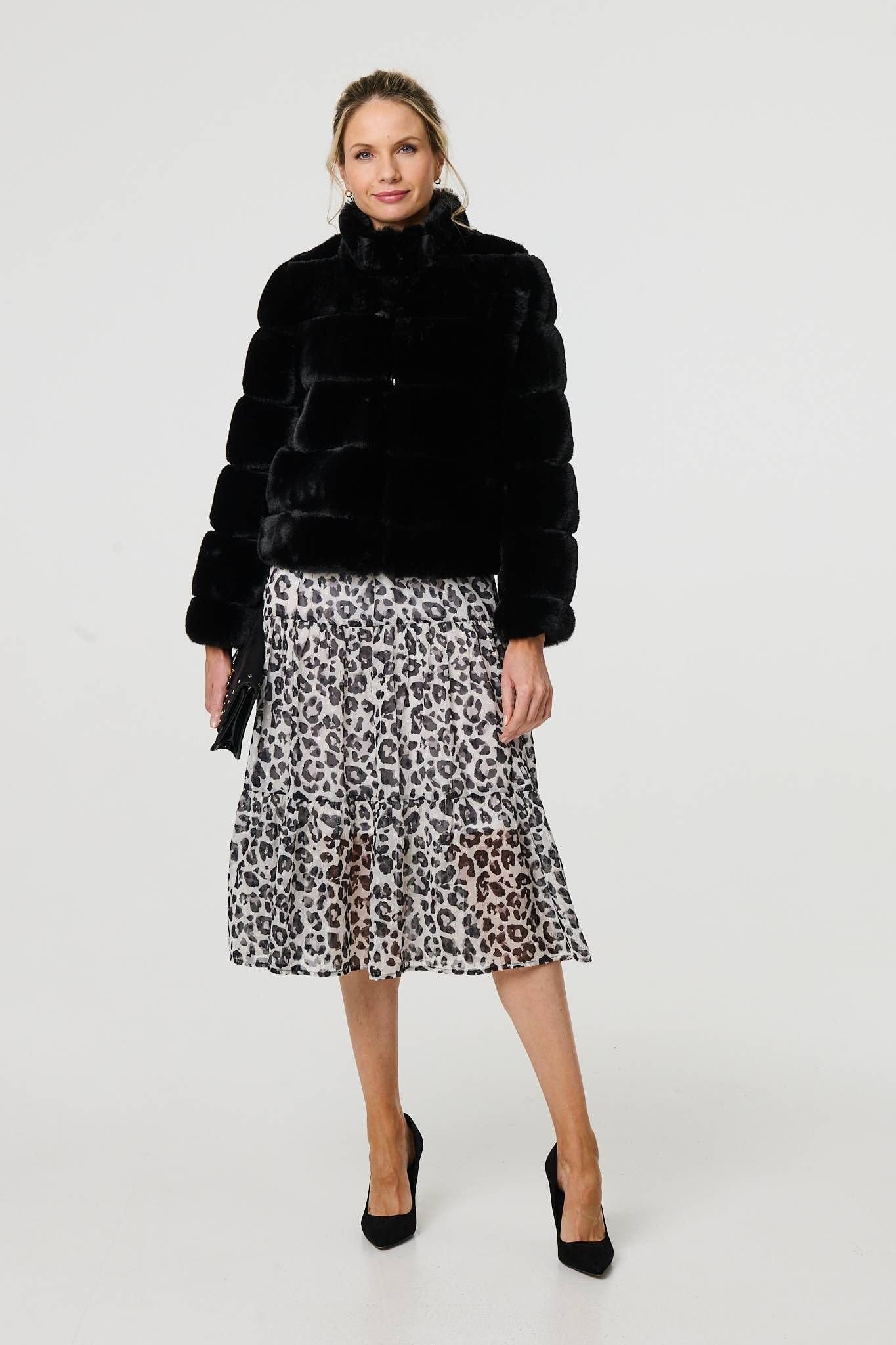 Izabel London Izabel London Women's Faux Fur High Neck Cropped Jacket in Black - 4