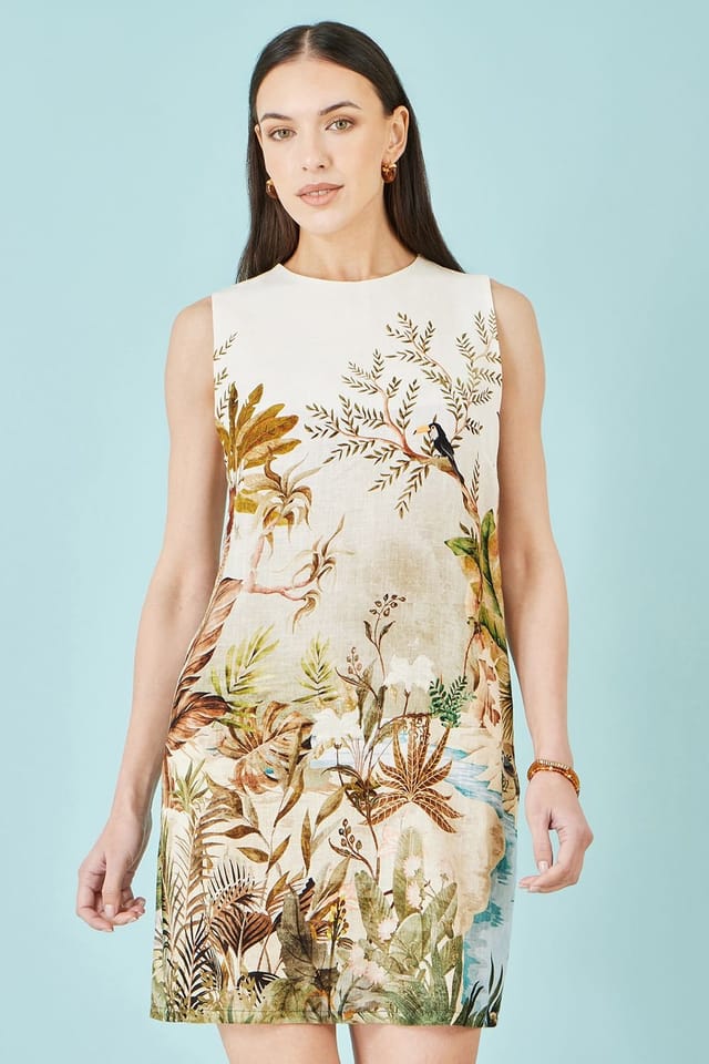 Yumi Yumi Women's Ivory Jungle Print Viscose Shift Dress - 2
