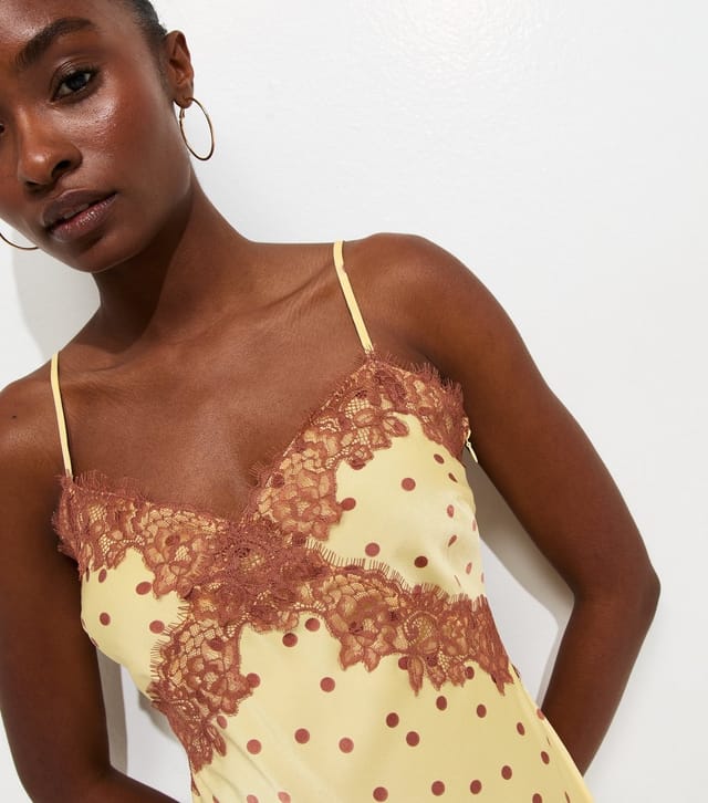 New Look Women's Yellow Lace Trim Polka Dot Cami Midi Dress New Look - 2
