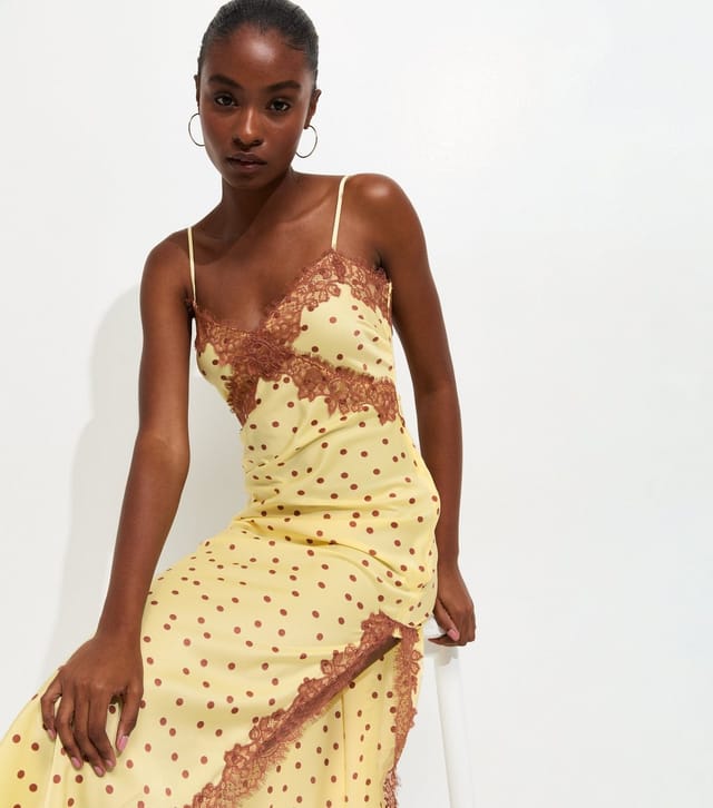 New Look Women's Yellow Lace Trim Polka Dot Cami Midi Dress New Look - 3