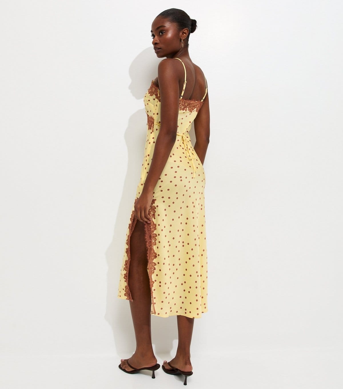 New Look Women's Yellow Lace Trim Polka Dot Cami Midi Dress New Look - 4
