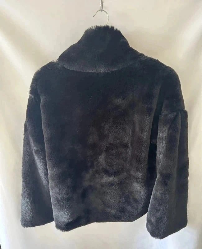 Story Of Lola Black Faux Fur Jacket - Buckle Detail (Size M/L)