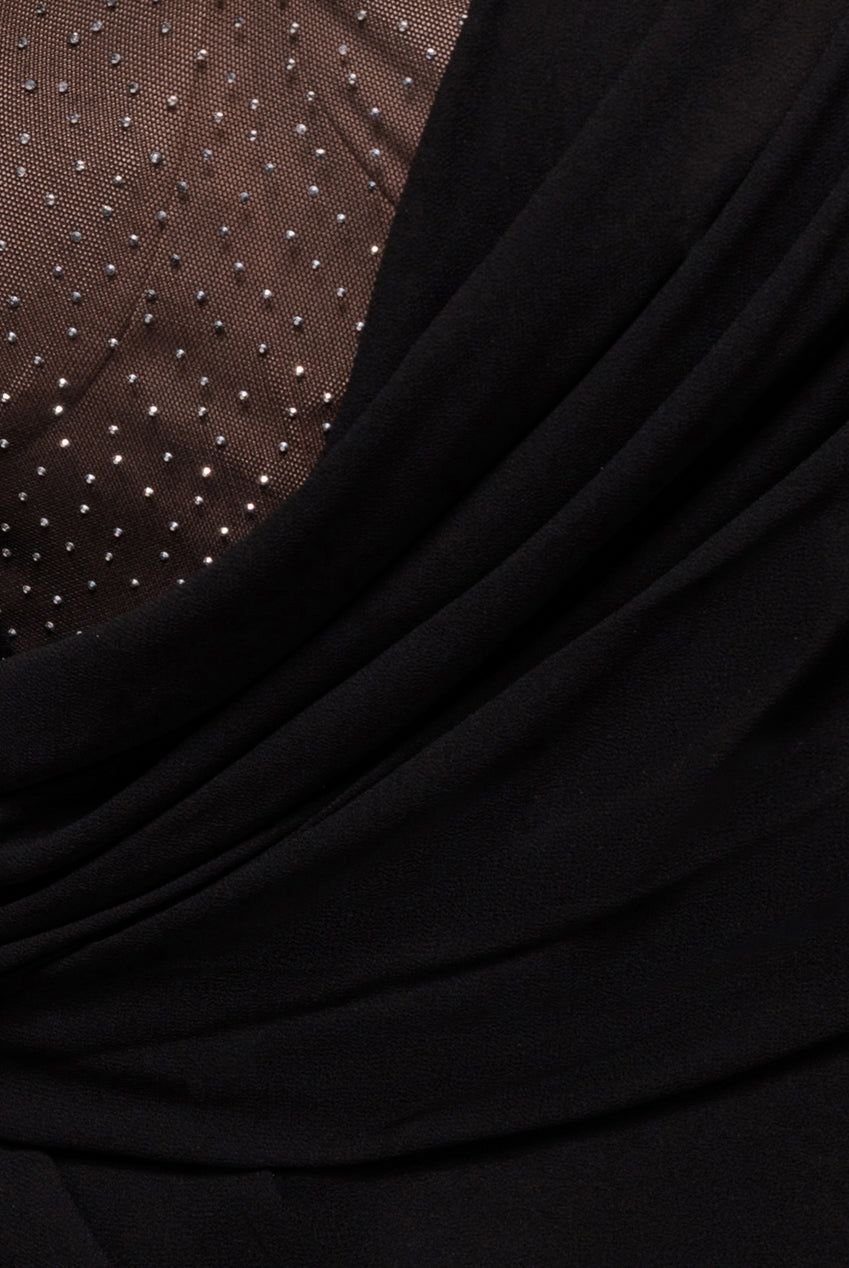 Goddiva Goddiva Women's One Shoulder Diamante Chiffon Evening Maxi Dress in Black - 4