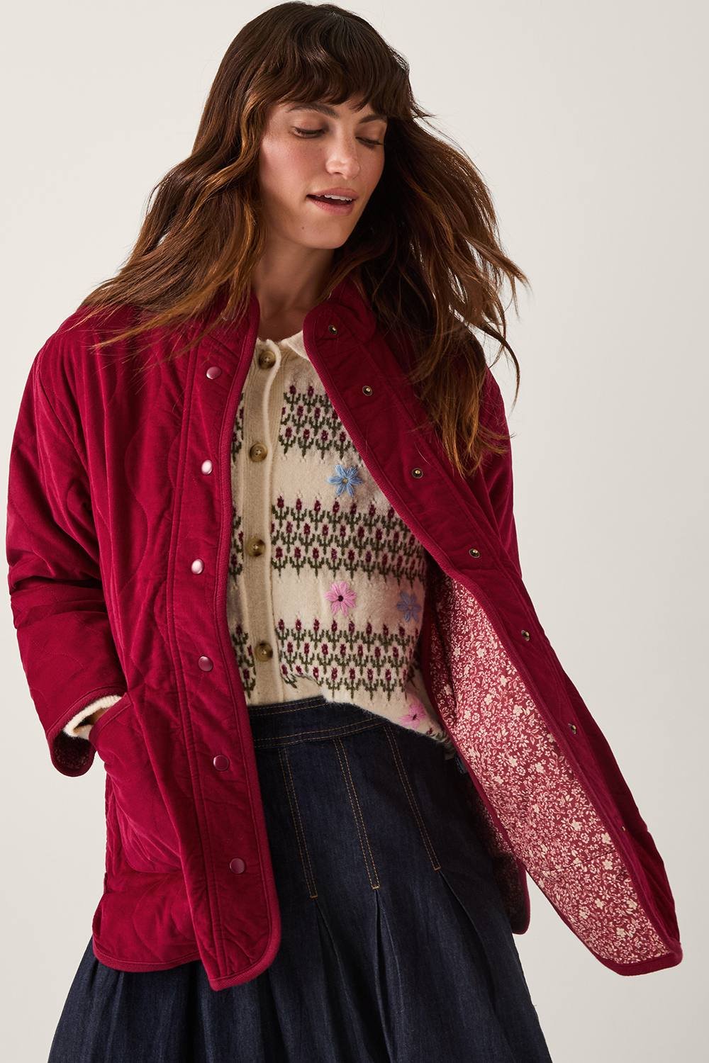 Monsoon Monsoon Women's Mandy Corduroy Quilted Jacket Red in Burgundy - 2