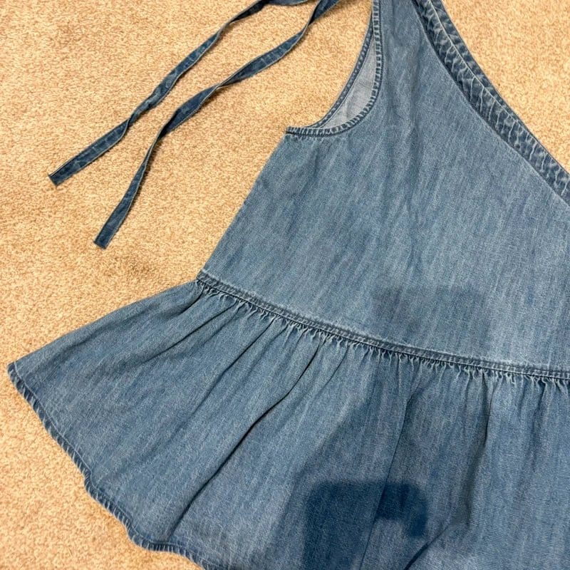 ASOS ASOS Denim One Shoulder Peplum Top Size 10 - 1