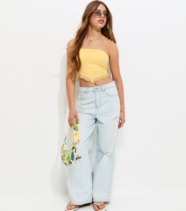 New Look Girls' Light Yellow Lace Trim Handkerchief Hem Bandeau Top New Look - 3