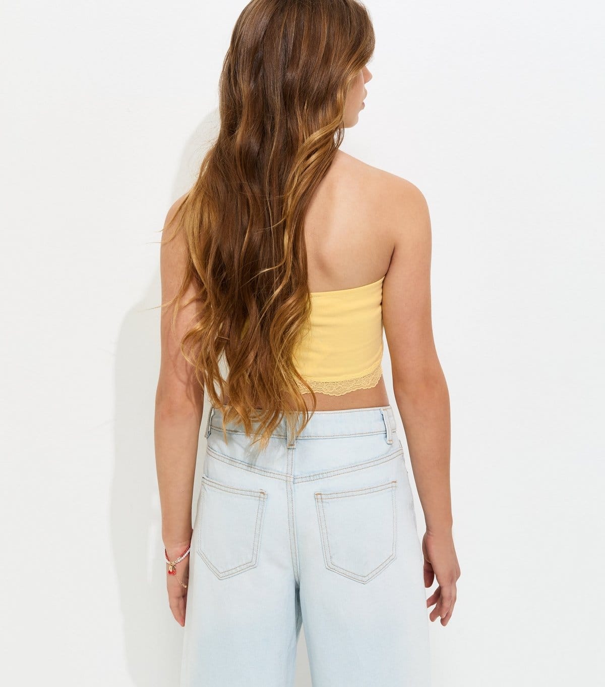 New Look Girls' Light Yellow Lace Trim Handkerchief Hem Bandeau Top New Look - 4
