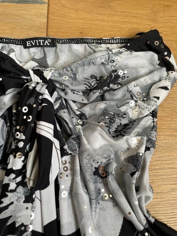 Evita y2k 2000s monochrome vintage evita babydoll boob tube tie up sequinned ribbed