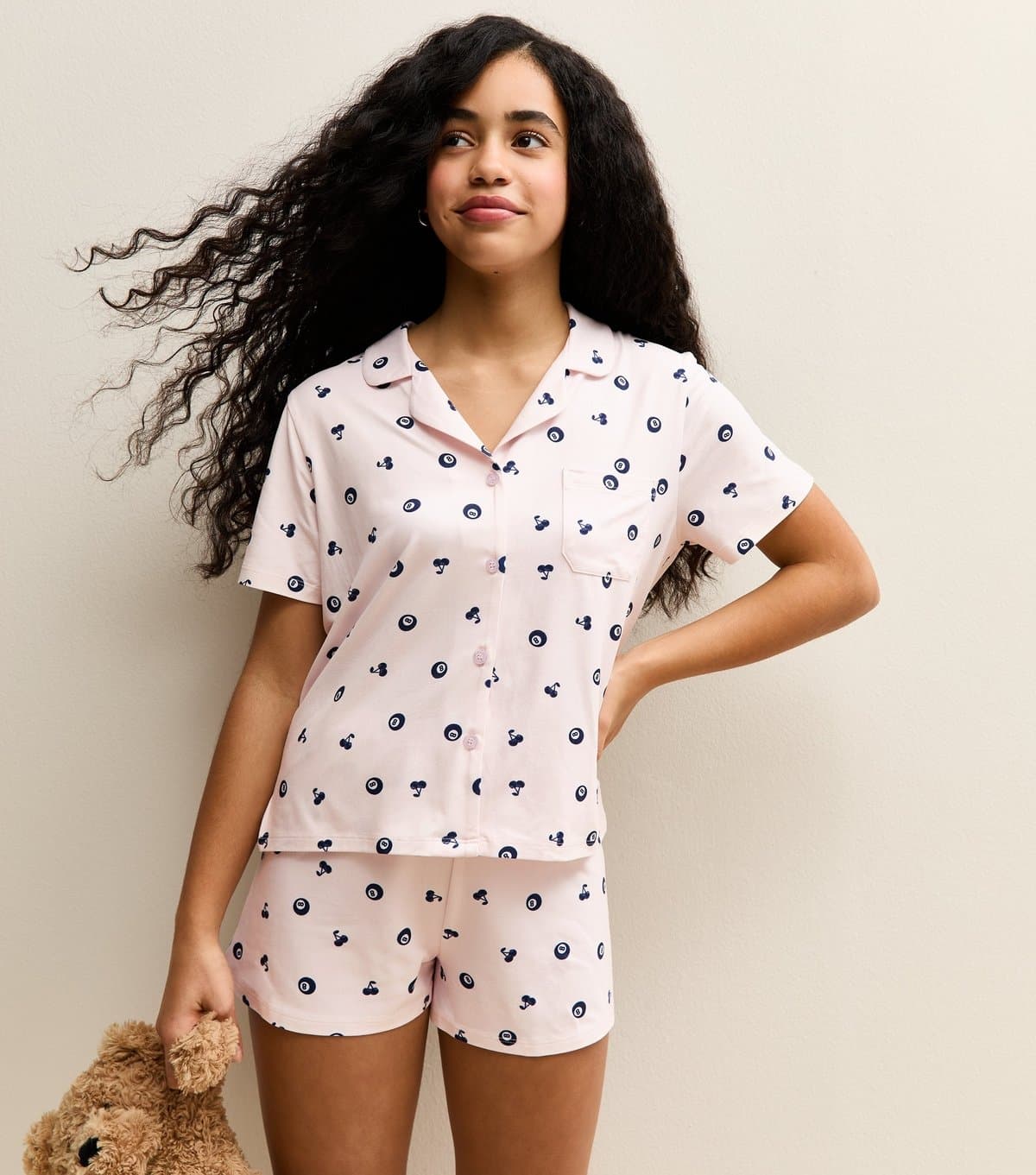 New Look Girls' Pink Eight Ball Print Shirt and Shorts Pyjama Set New Look