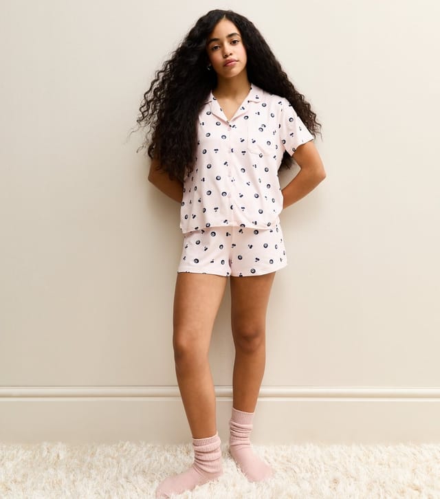 New Look Girls' Pink Eight Ball Print Shirt and Shorts Pyjama Set New Look - 2