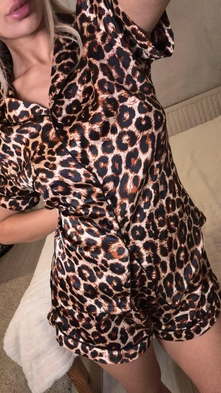 PrettyLittleThing Pretty little thing leopard print silky satin pjs pyjamas set co ord night wear - 1