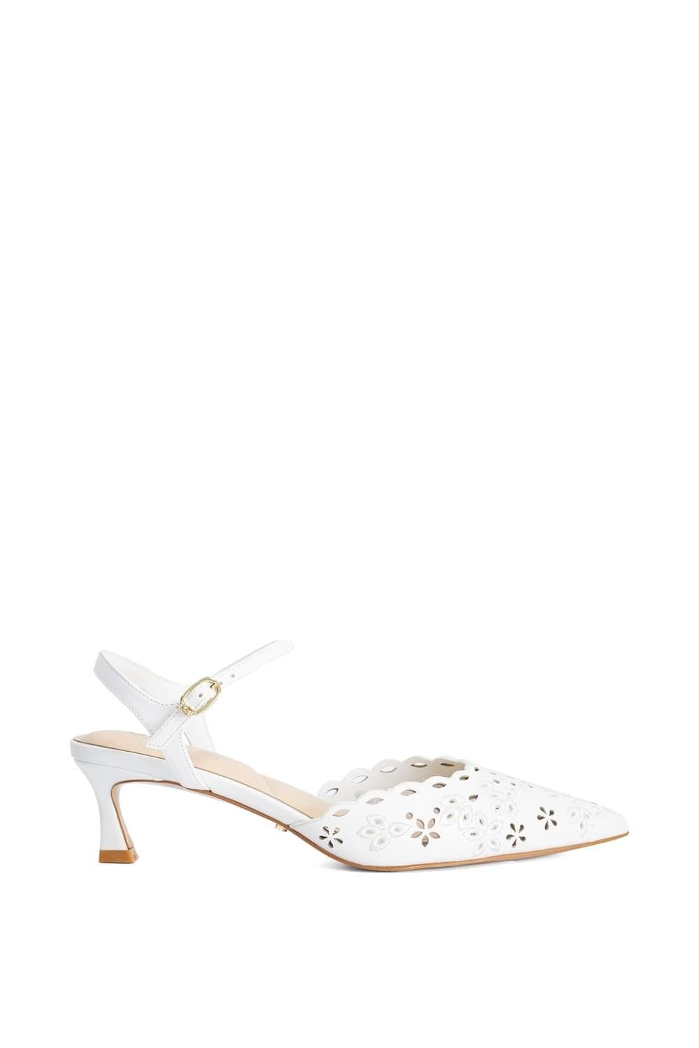 Dune London Dune London White Leather Court Shoes With Floral Detailing