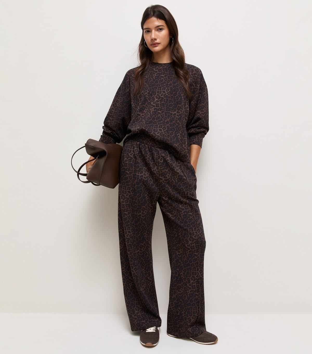 New Look Women's Premium Brown Leopard Print Wide Leg Joggers New Look