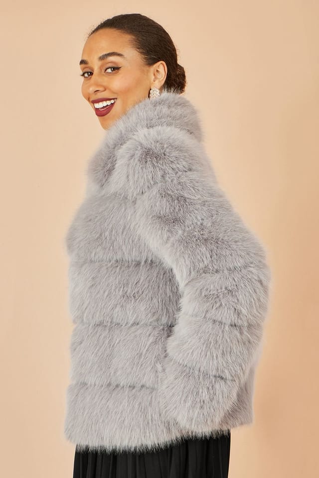 Yumi Yumi Women's Grey Luxe Faur Fur Coat - 2