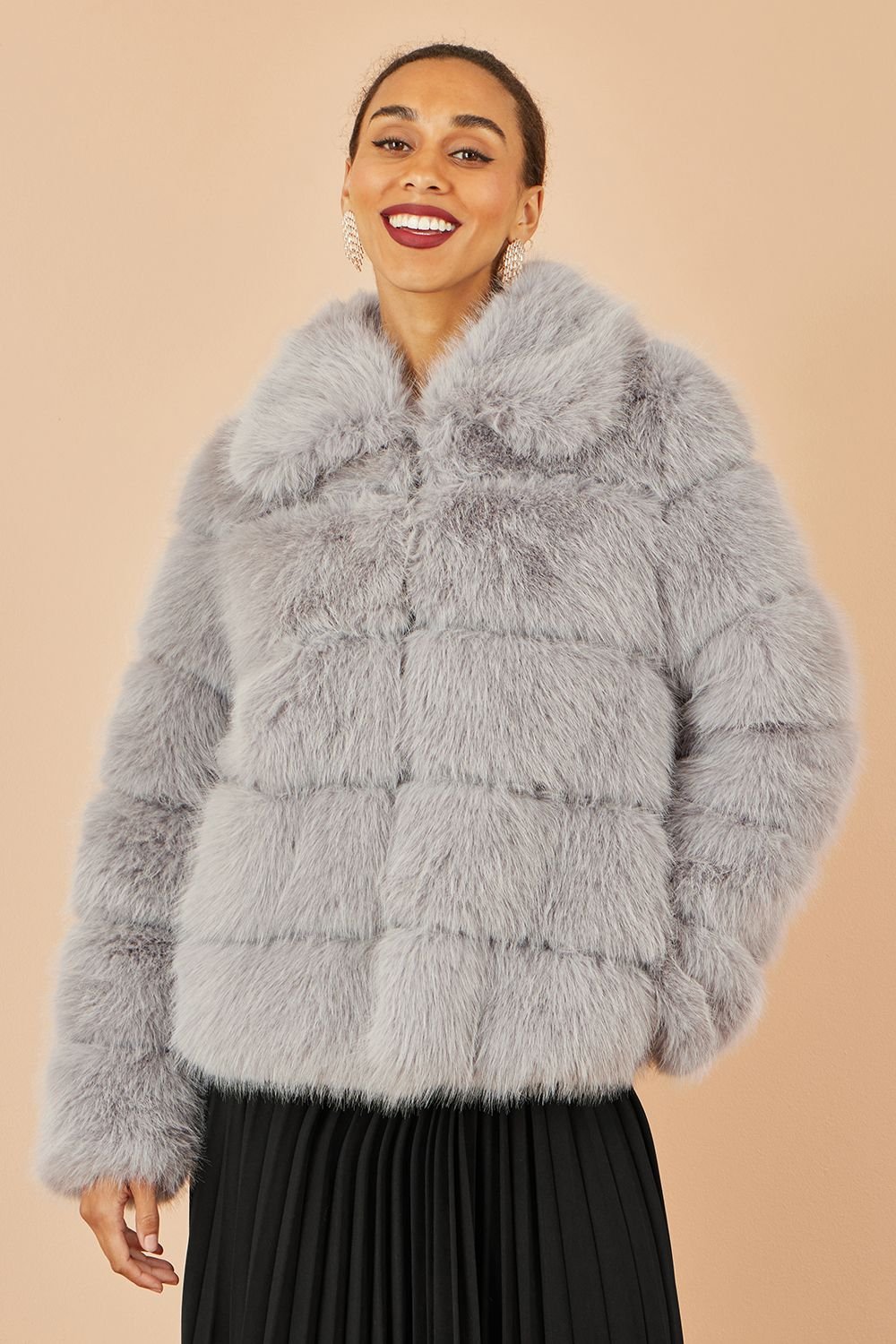 Yumi Yumi Women's Grey Luxe Faur Fur Coat - 3
