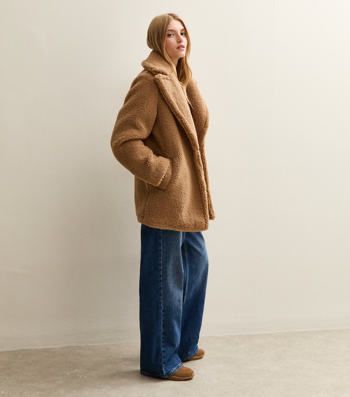 New Look Women's Tan Collared Long Sleeve Borg Coat New Look - 3