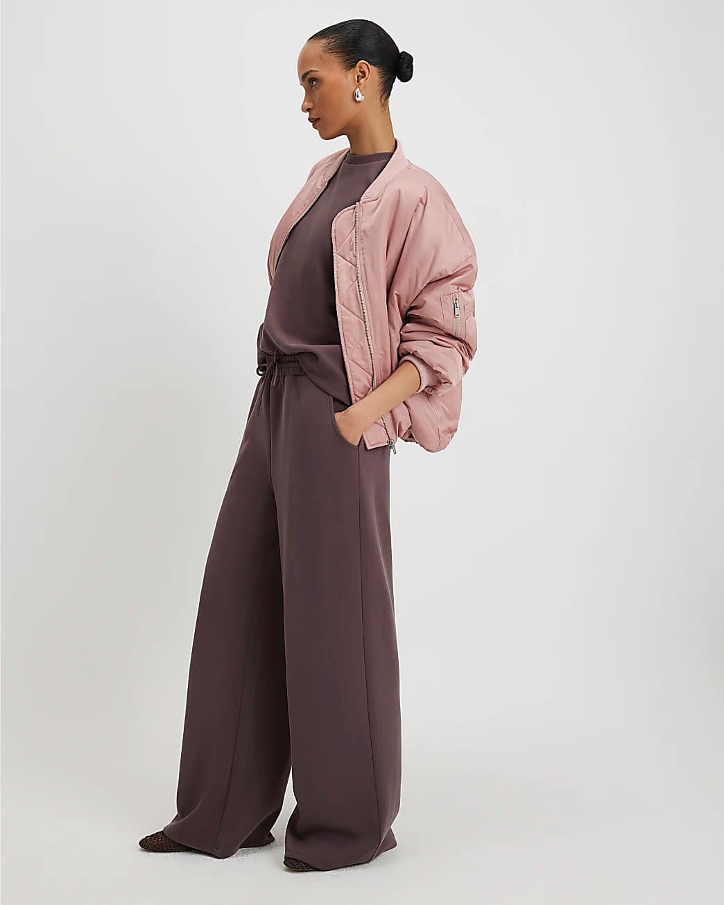 River Island River Island Womens Brown Premium Drawstring Wide Leg Joggers