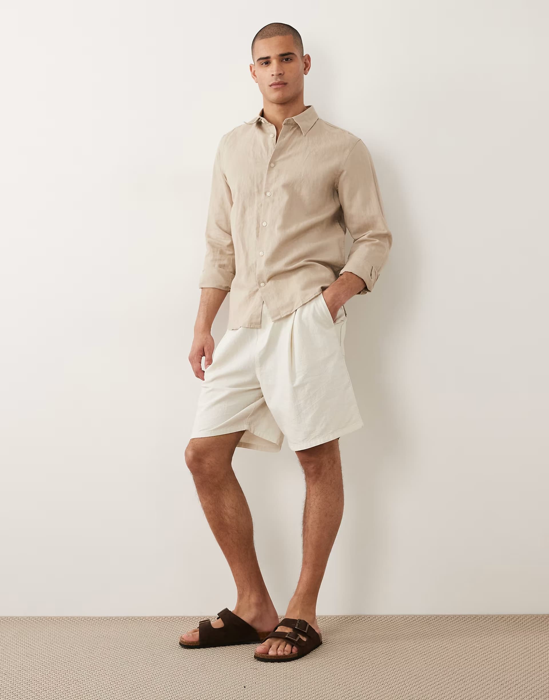 ASOS ASOS Beige Linen Blend Long Sleeved Shirt