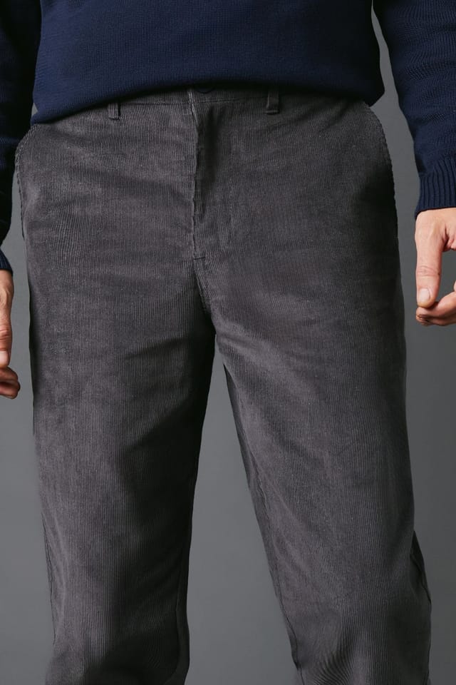 Maine Maine Men's Premium Corduroy Chino Trousers in Dark Grey - 2