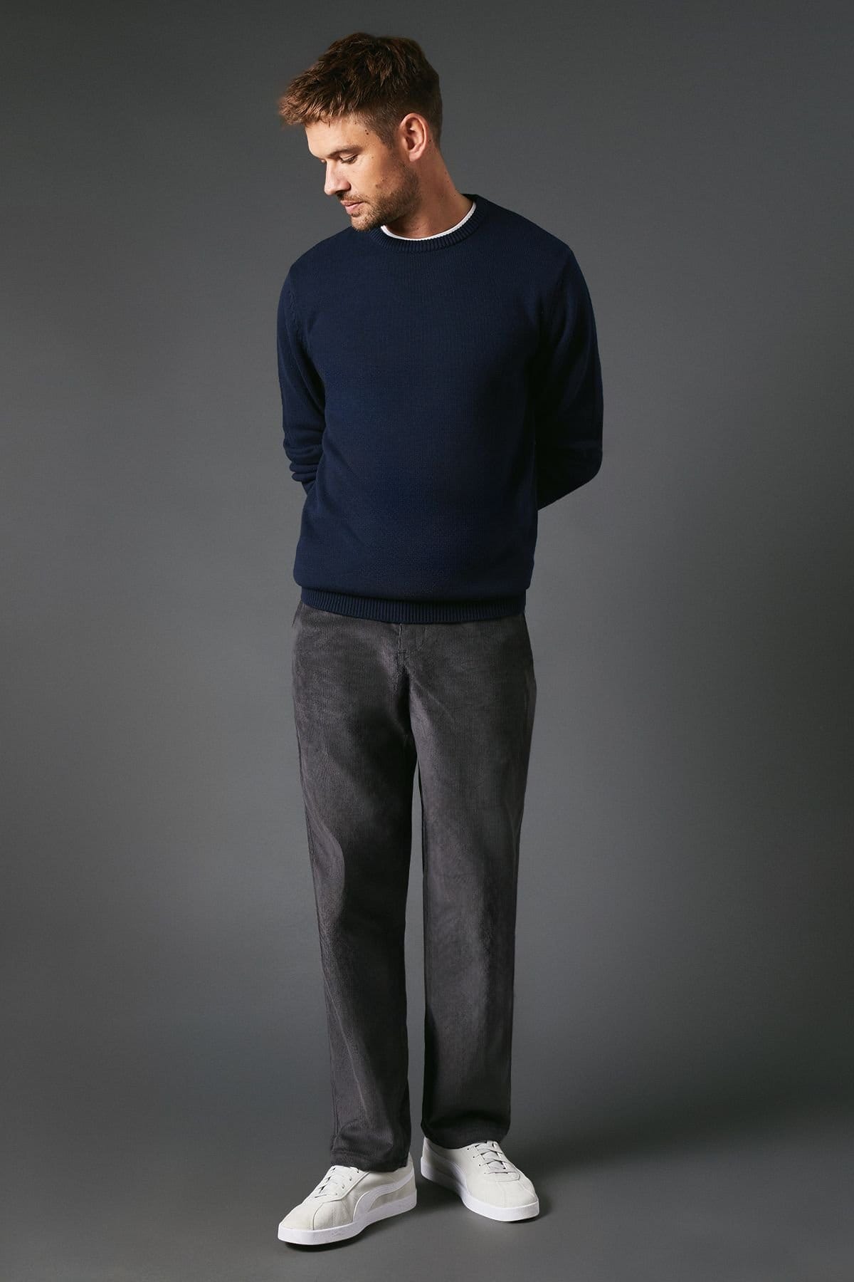 Maine Maine Men's Premium Corduroy Chino Trousers in Dark Grey - 4