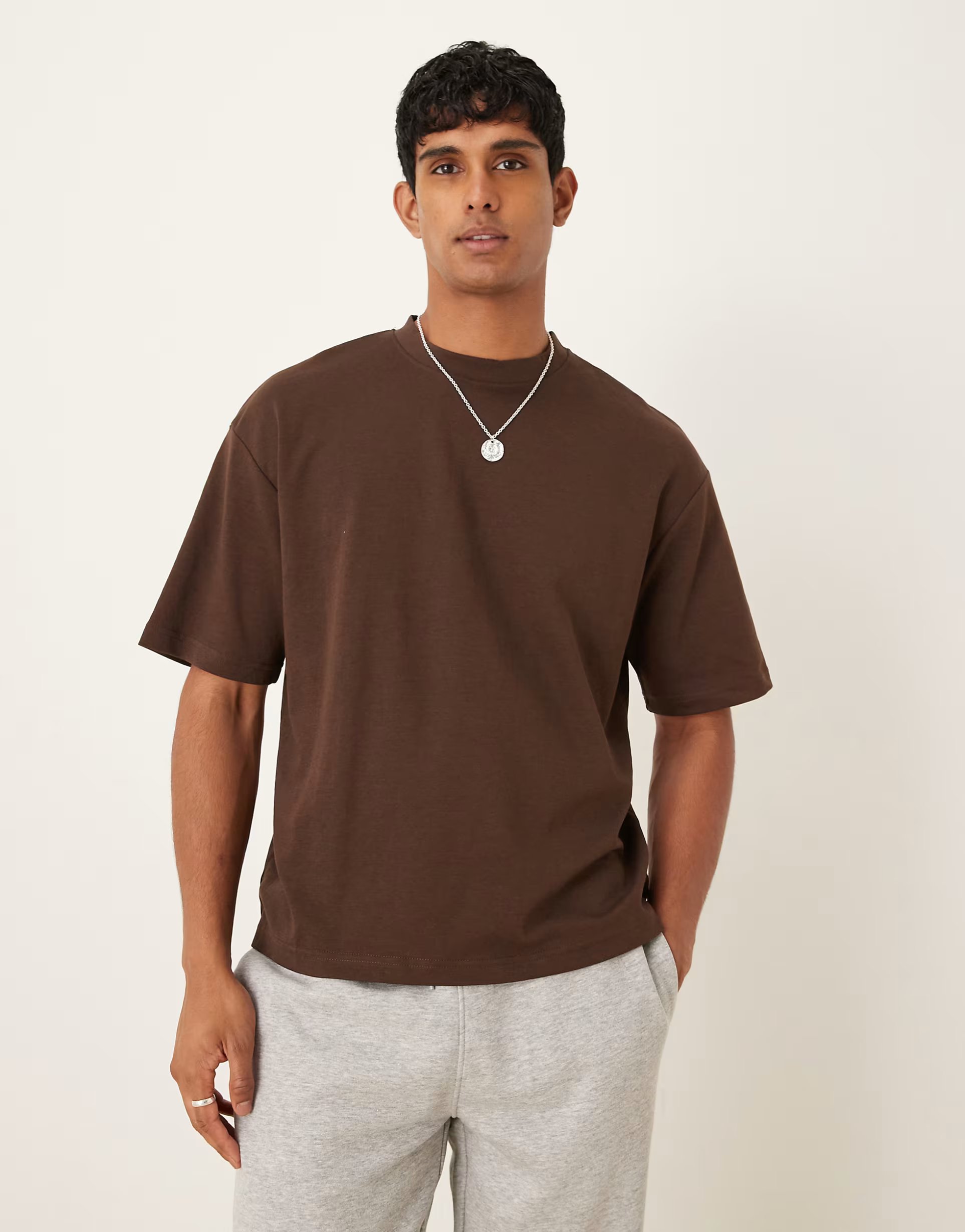 ASOS Selected Oscar oversized t-shirt in brown - 1