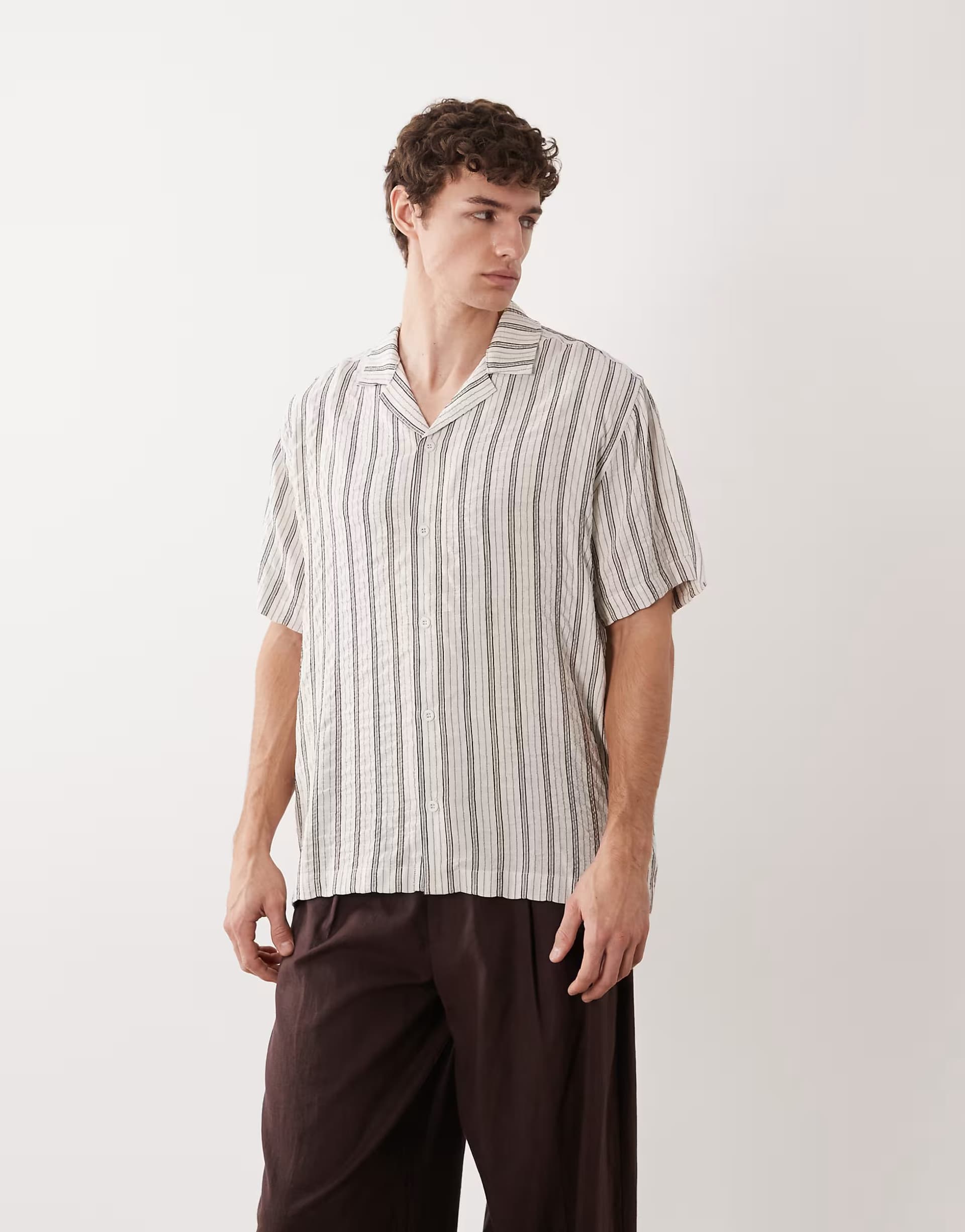 ASOS ASOS DESIGN relaxed revere textured stripe shirt in white