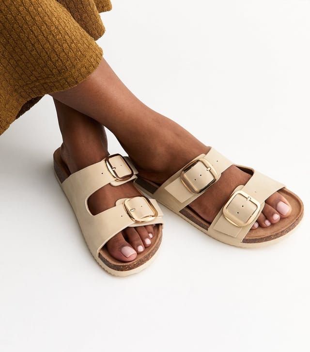 New Look Women's Extra Wide Fit Off White Cork Sole Double Strap Mule Sandals Vegan New Look - 2