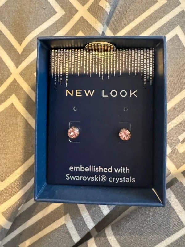 New Look Swarovski embellished pink gem earrings