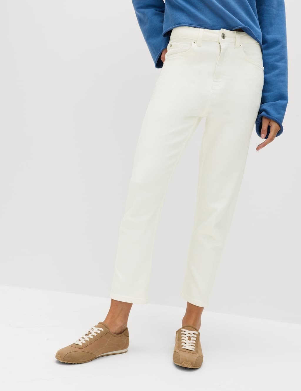 Marks & Spencer M&S Soft White High Waisted Cropped Slim Fit Jeans