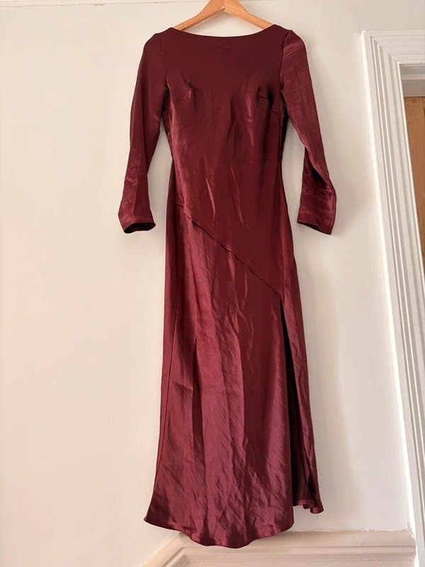 ASOS Satin midi, long sleeve, scoop back fitted dress