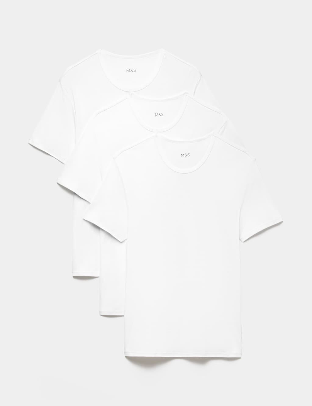 Marks & Spencer M&S 3 Pack Essential Cotton T-Shirt Vests White - 1