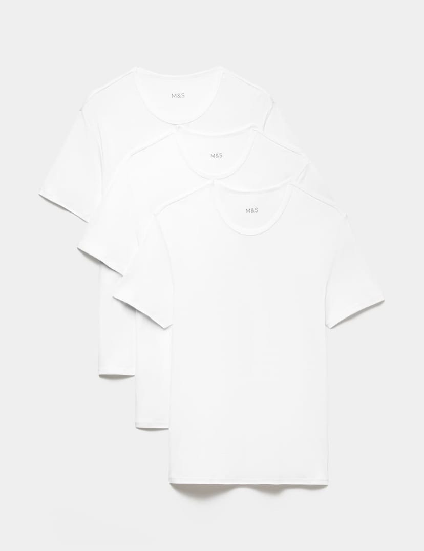 Marks & Spencer M&S 3 Pack Essential Cotton T-Shirt Vests White - 1