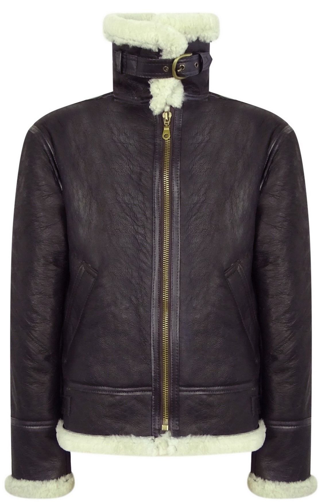 TruClothing TruClothing Men's Vintage Sheepskin Pilot Jacket Cream Fur in Brown - 2