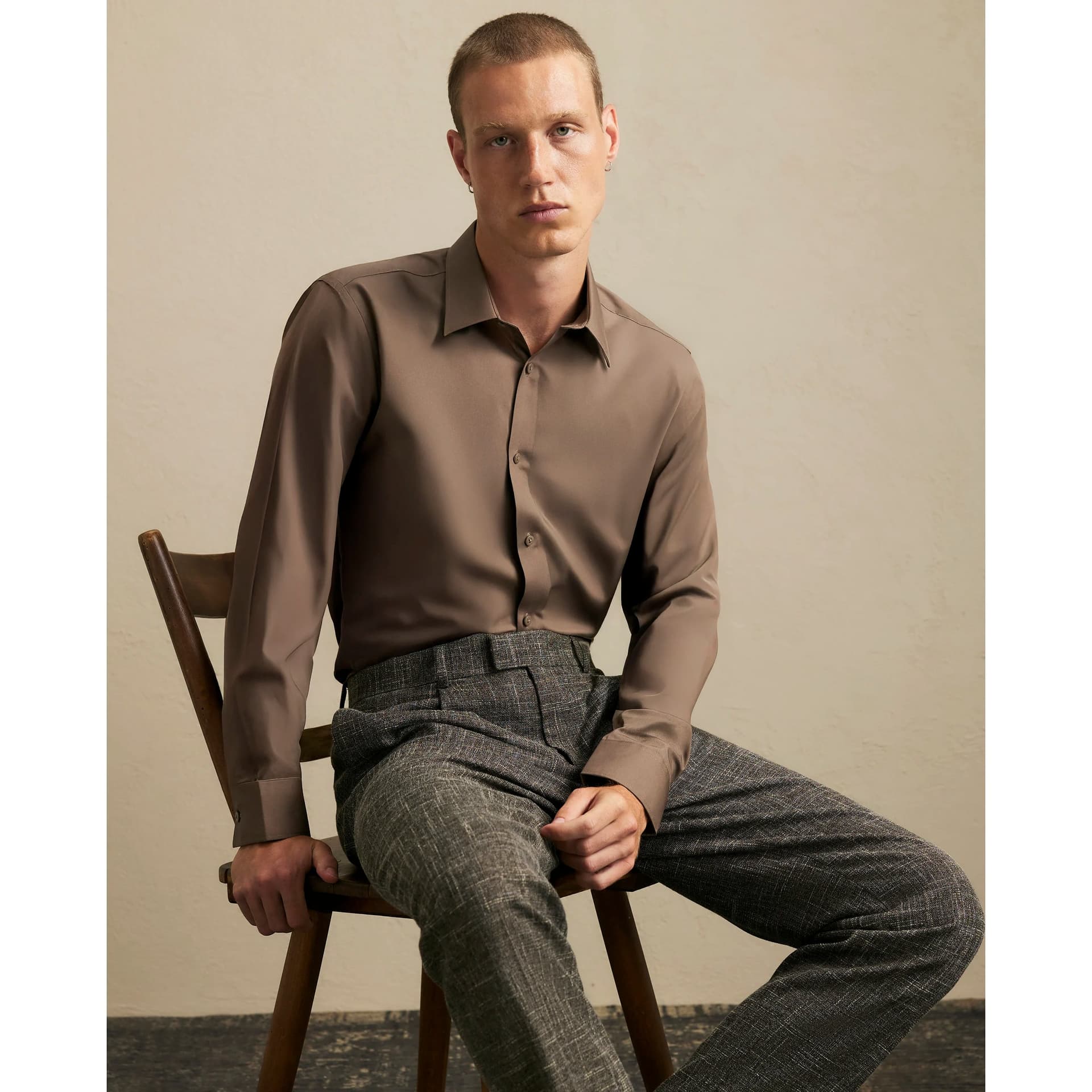 River Island Mens River Island Brown Slim Fit Cotton Shirt
