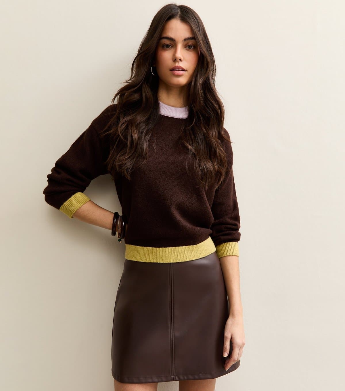 New Look Women's Dark Brown Faux Leather A-line Mini Skirt New Look