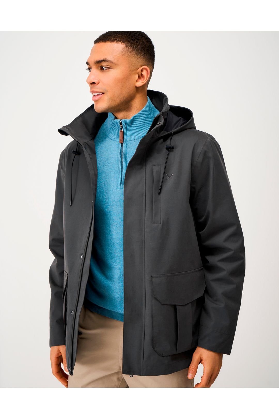 Crew Clothing Crew Clothing Men's Bermuda Chino Stretch Shorts Blue in Charcoal - 3