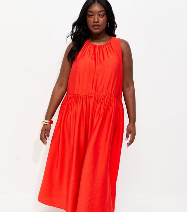 New Look Women's Plus Size Bright Orange Drop Waist Sleeveless Dress Curves New Look - 2