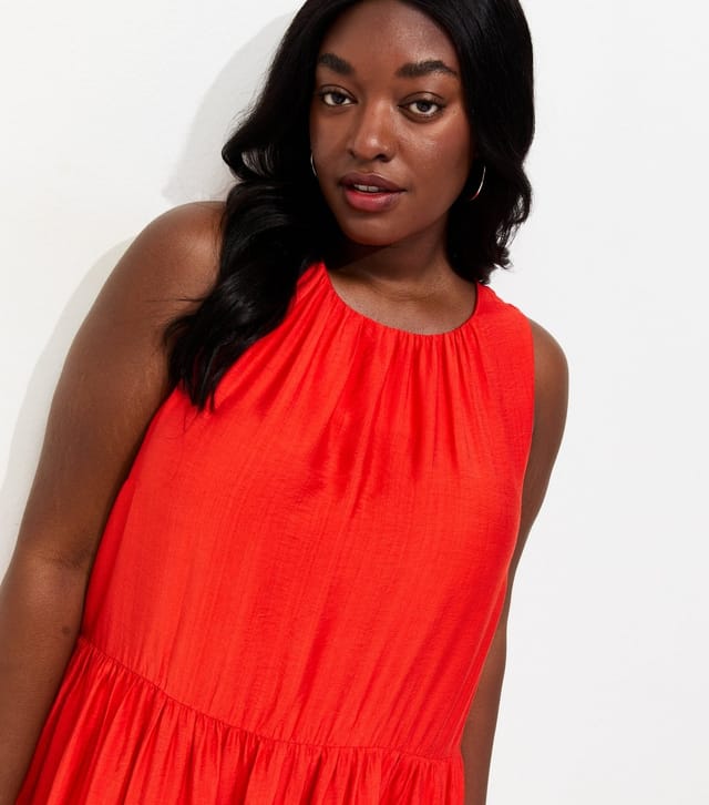 New Look Women's Plus Size Bright Orange Drop Waist Sleeveless Dress Curves New Look - 3