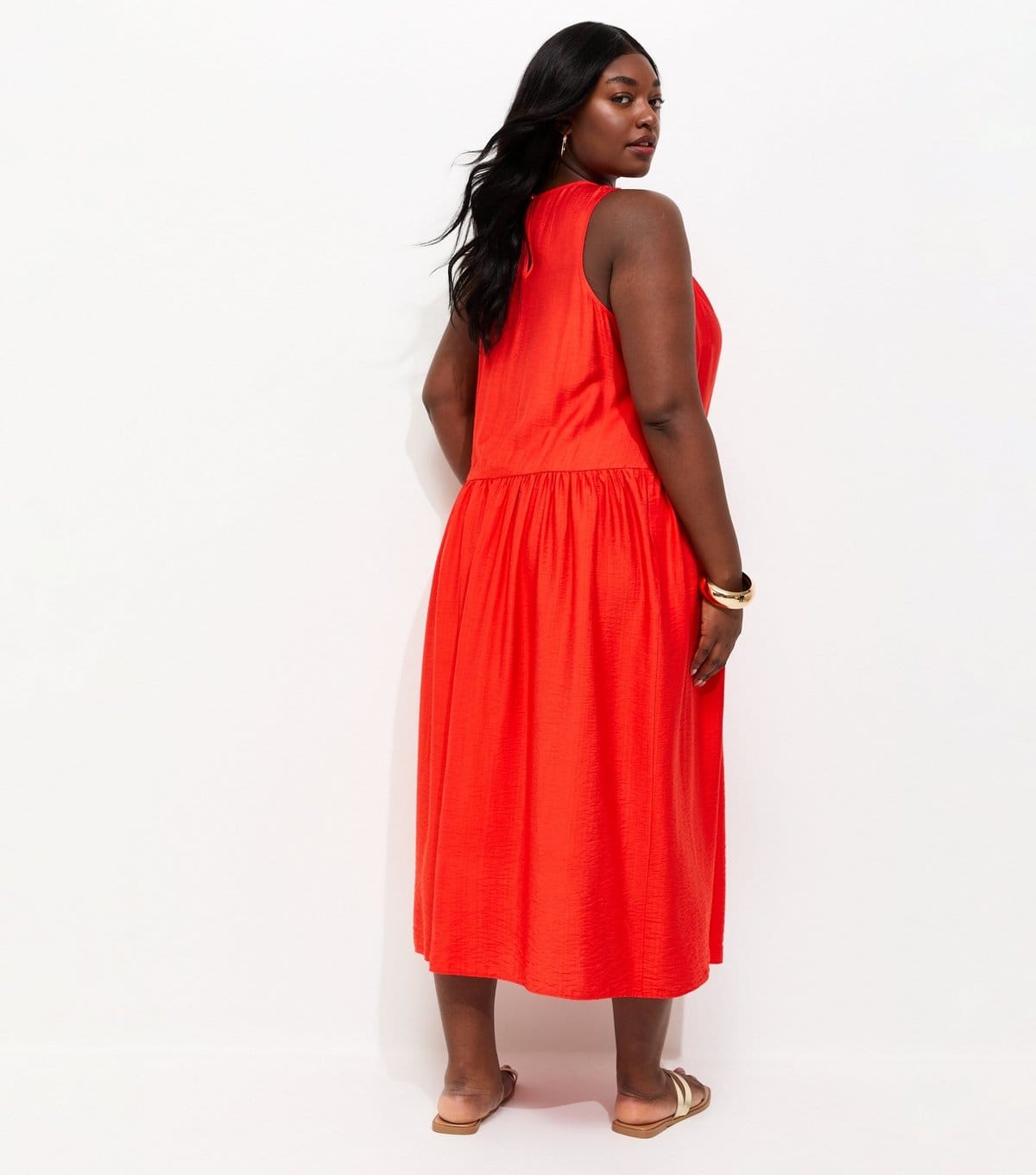 New Look Women's Plus Size Bright Orange Drop Waist Sleeveless Dress Curves New Look - 4