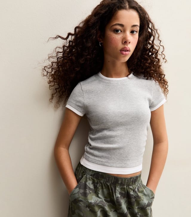 New Look Girls' Light Grey 2 in 1 Ribbed Ruched Side Top New Look - 2