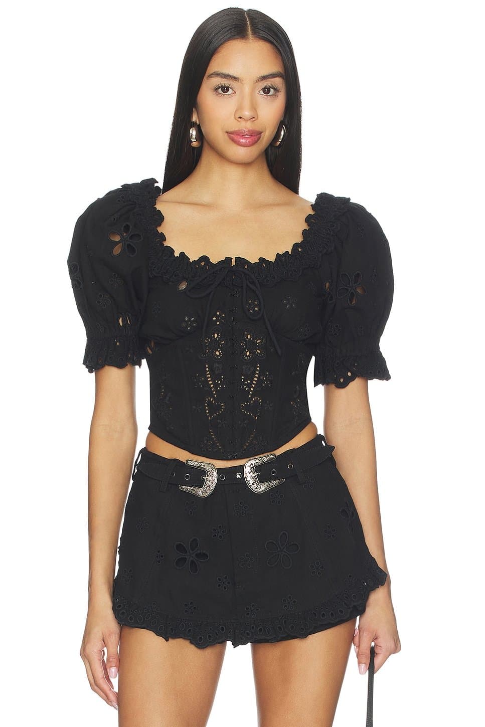 revolve Revolve Yasmin Black Floral Lace Top