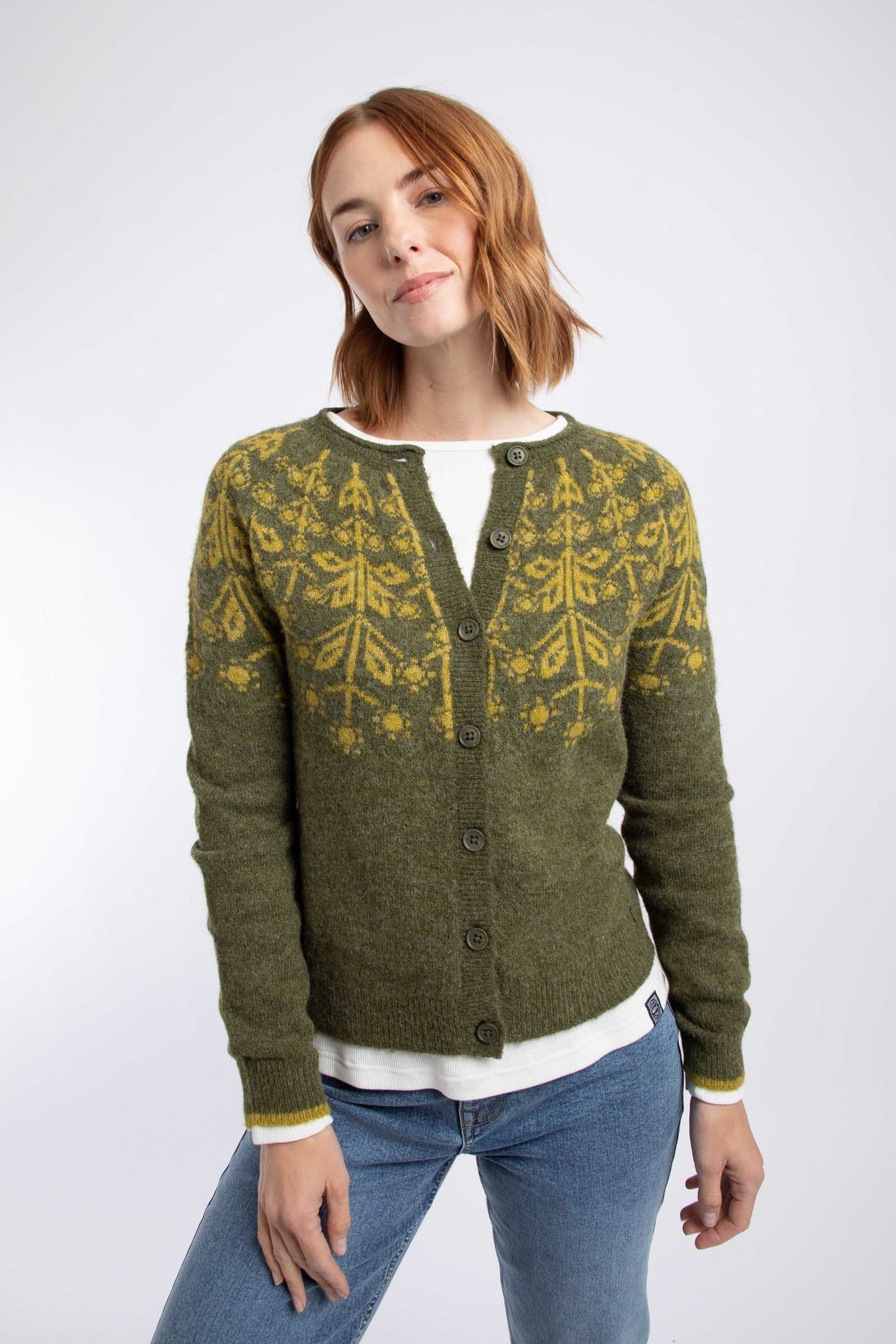 Weird Fish Weird Fish Women's Sandy Fair Isle Cardigan in Dark Green