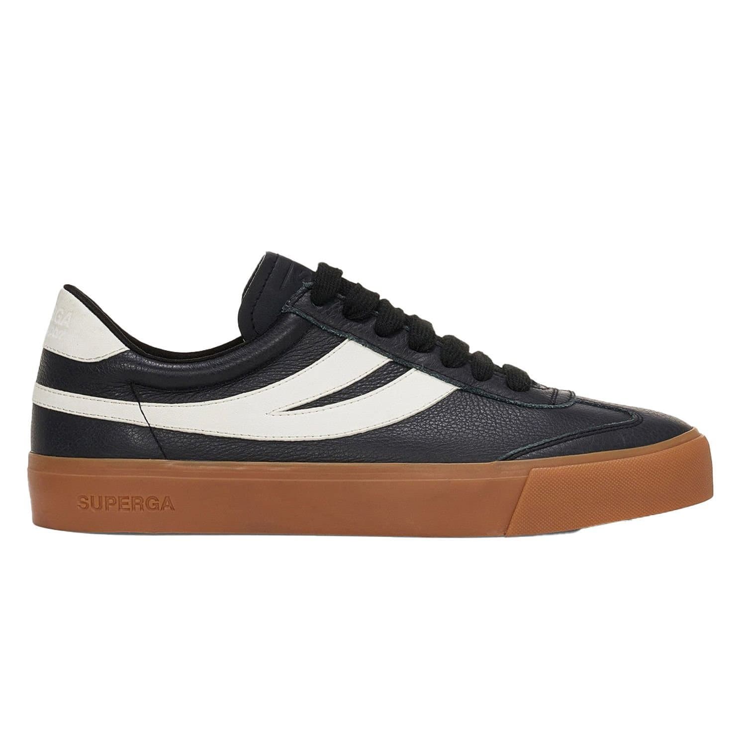 Superga Superga Men's 4834 Club S Swallow Contrast Detail Leather Trainers in Black